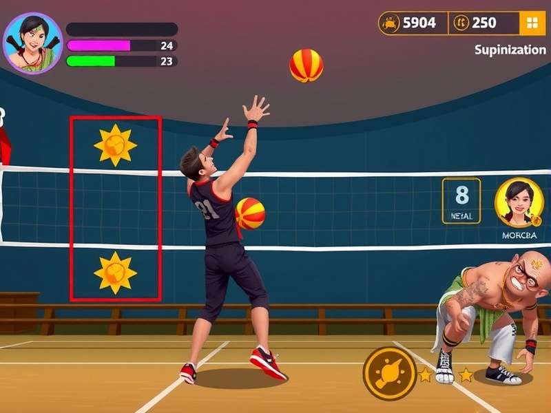 Spike Champion South gameplay screenshot showing volleyball action